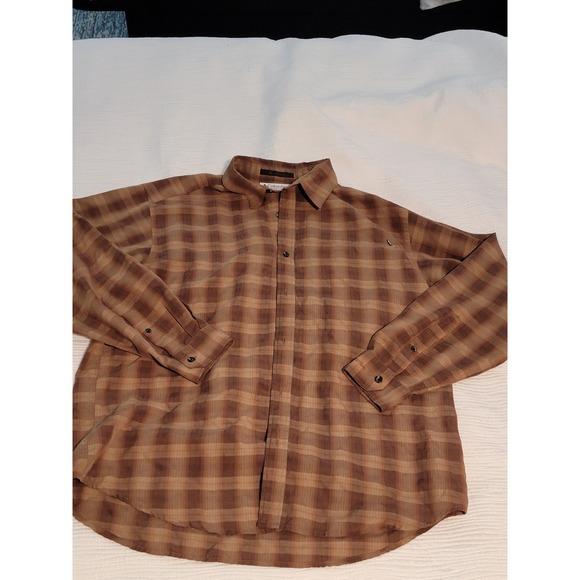 Columbia Other - Columbia Men's Large Tan & Light Brwn Plaid Button-Down Long Sleeve Shirt w/ Zip